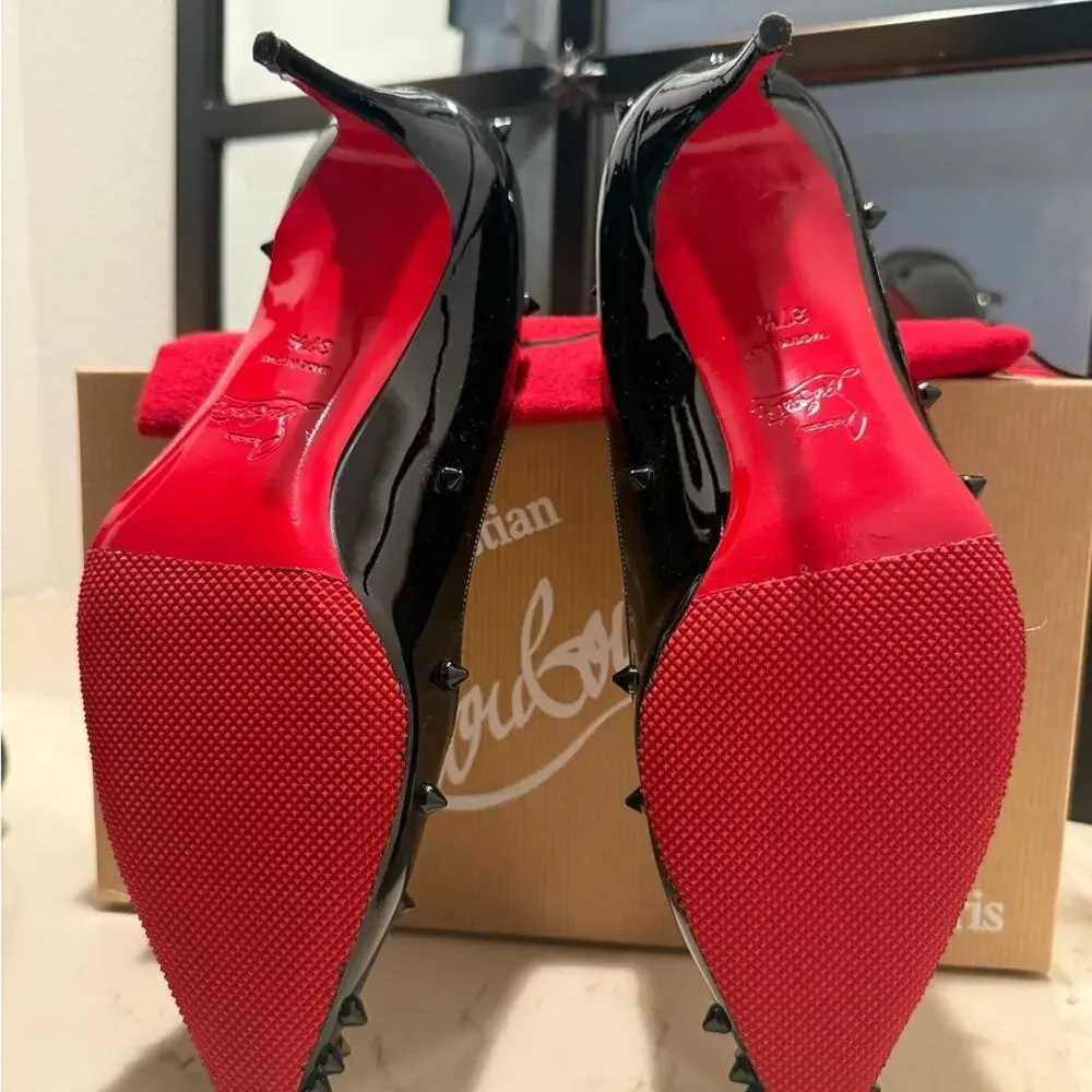 Christian Louboutin Black Patent Studded Pointed Toe Pumps